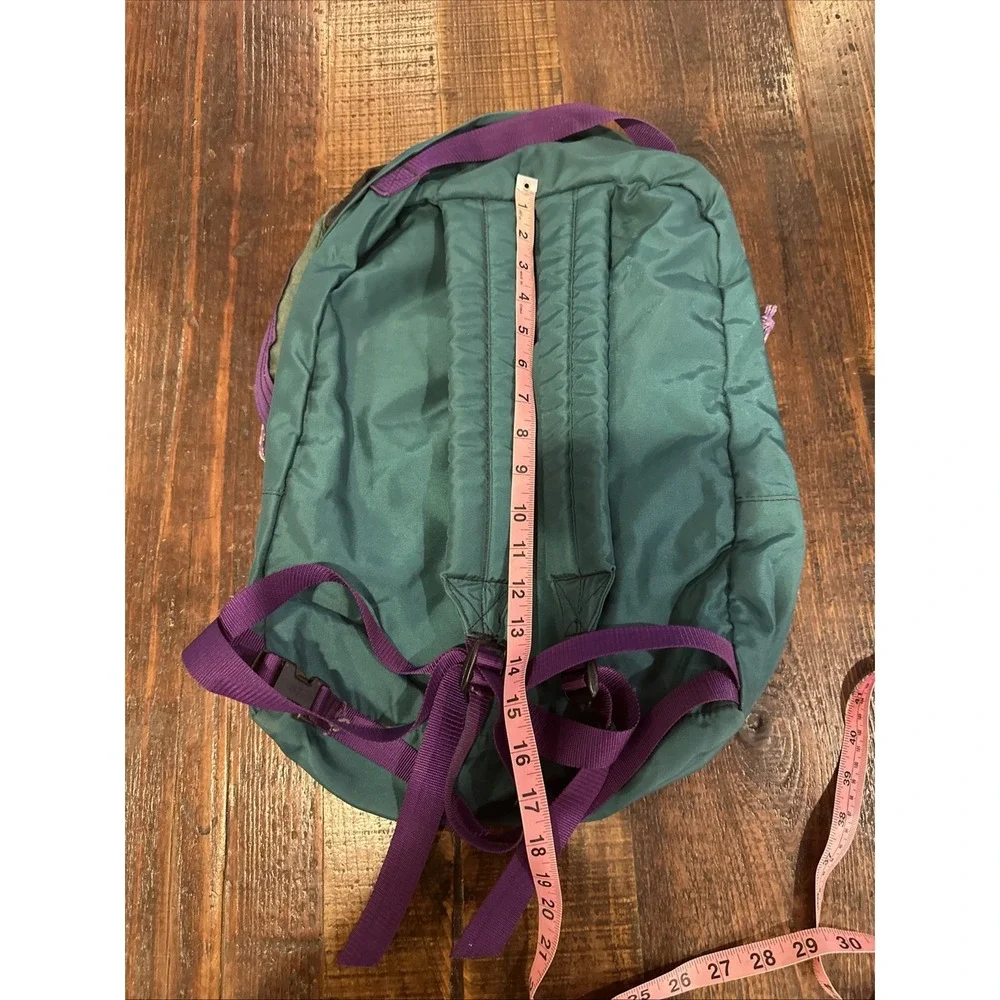VTG LL Bean Deluxe Book Pack Nylon Backpack Green Purple School Casual Outdoors